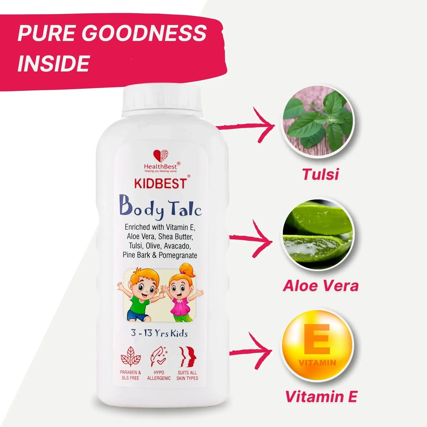 healthbest kids body powder with vitamin e